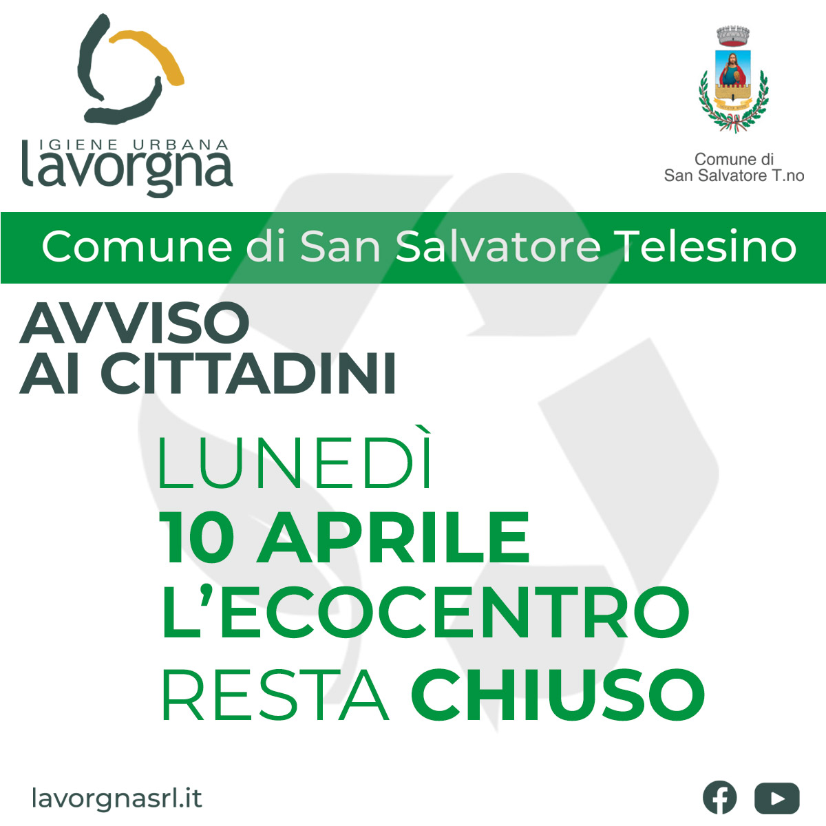 Lunedì 10 aprile l’ecocentro resta chiuso