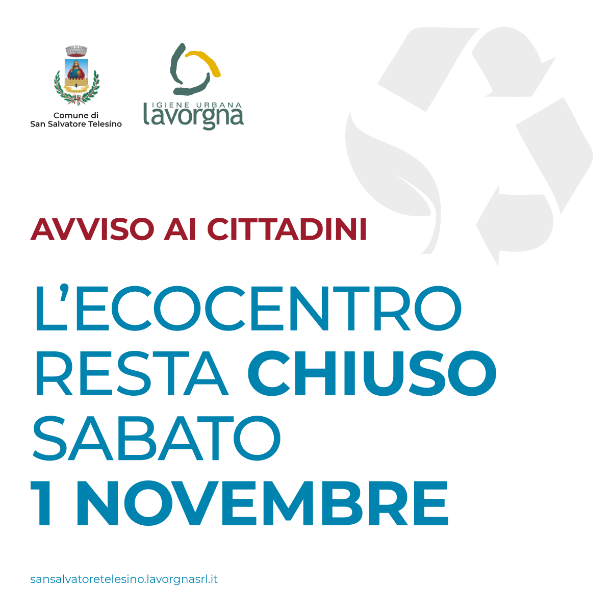 Chiusura ecocentro sabato 1° novembre 2025